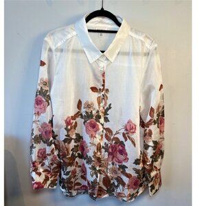 BAILEY 44 Womens XL White Floral Print Button Up Long Sleeve Shirt